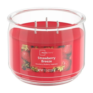 Mainstays Strawberry Breeze Scented 3-Wick Glass Jar Candle, 11.5 oz