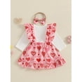 thumbnail image 5 of Baby Toddler Girls Valentine's Day Clothing Sets 3 6 9 12 18 Months Long Sleeve Letter Print Romper Heart Print Suspender Skirt Headband Outfits, 5 of 9
