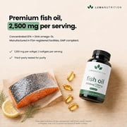 Luma Nutrition Omega 3 Fish Oil Supplement - Extra Strength 2500mg Per Serving - 2000mg EPA & DHA Per Serving - Brain and Heart Health - 60 Softgels, 30 Servings