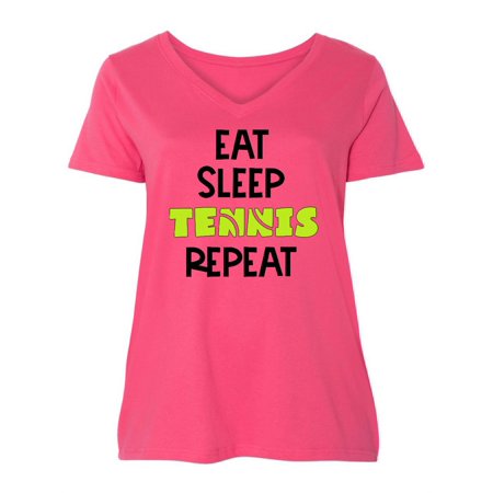 

Inktastic Eat Sleep Tennis Repeat Women s Plus Size V-Neck