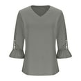 thumbnail image 4 of ABATAB Women Lace Tops Elegant Hollow Sleeve Dressy Tee Pullover Casual V Neck 3/4 Ruffle Sleeve Shirts Ladies Fashion(XX-Large,Gray), 4 of 6