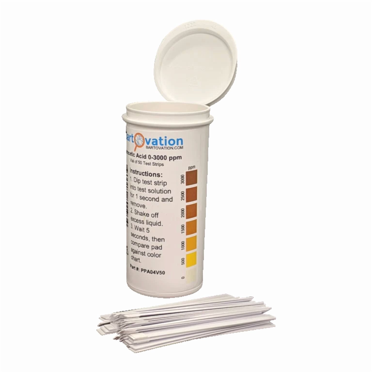 CRESTIN- Peracetic Acid Test Strips, Extra High-Level, 0-3000 Ppm [Vial Of 50 Strips]