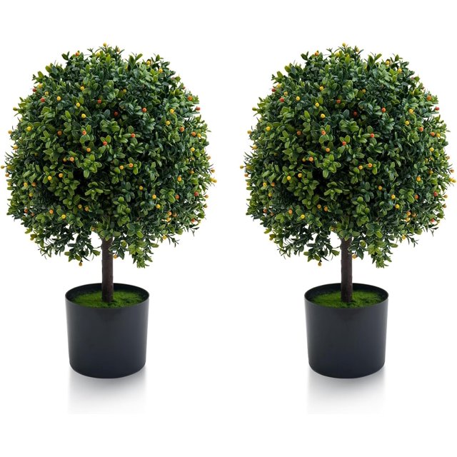 Kojooin Plantas Topiarias Artificiales, Árboles de Bolas de Boj Falsos para Exteriores E Interiores, Vegetación Sintética para Decoración Del Hogar, 20 Pulgadas, con Fruta, 2 Pzas