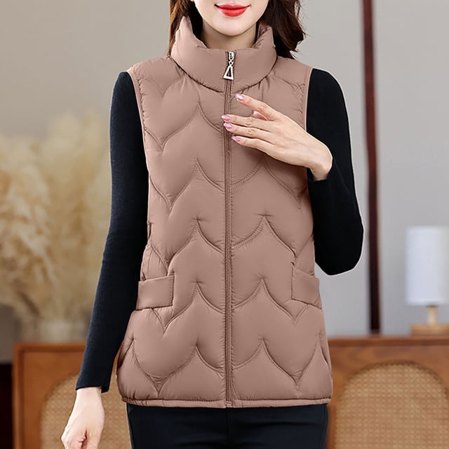 LOVZFMLL Jackets for Women's Sleeveless Solid Color Warm Casual Jacket Without Hat Pockets