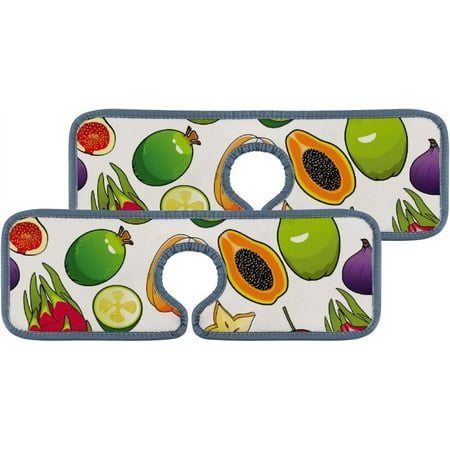 

SKYSONIC Faucet Absorbent Mat 4 Pcs Exotic And Tropical Fruits Kitchen Faucet Splash Catcher Washable Counter Drying Pads Behind Faucet for Kitchen Bathroom