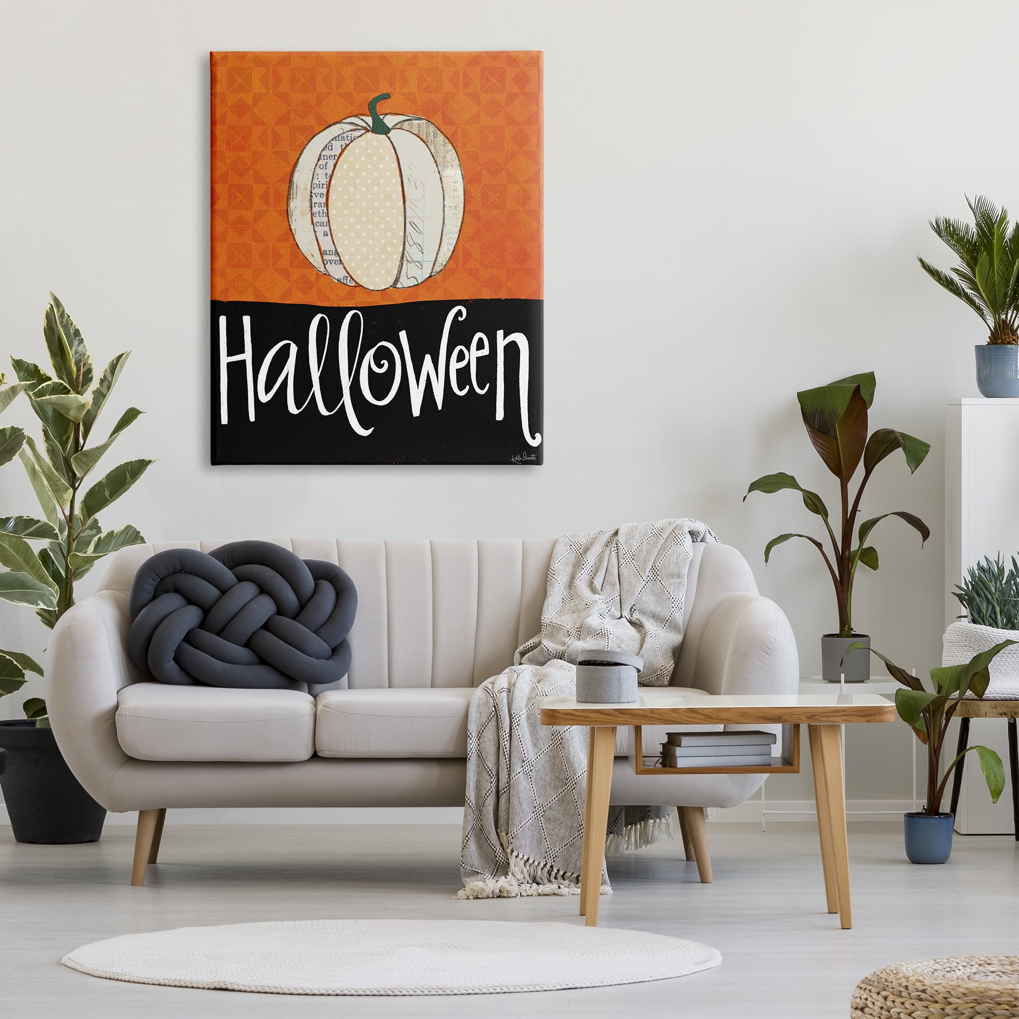 Stupell Industries Halloween Festive Holiday Greeting Patterned Pumpkin Gourd, 36 x 48, Designed by Katie Doucette
