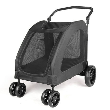 Pet Dog Stroller for Medium Large Dogs - Wedyvko Foldable Jogger 4 Wheels Pet Stroller with Adjustable Handle for Travel (Black)