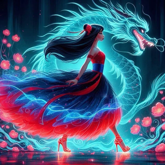 (V7004) Resina La Serie Personajes La Princesa Mulan Bailando Con Diamantes 40*40CM