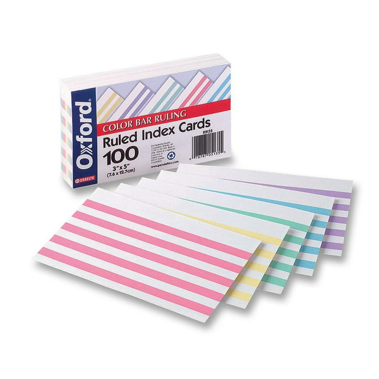 Oxford Color Bar Ruled Index Card, 3 x 5 Inches, Assorted Color, Pack of  100 
