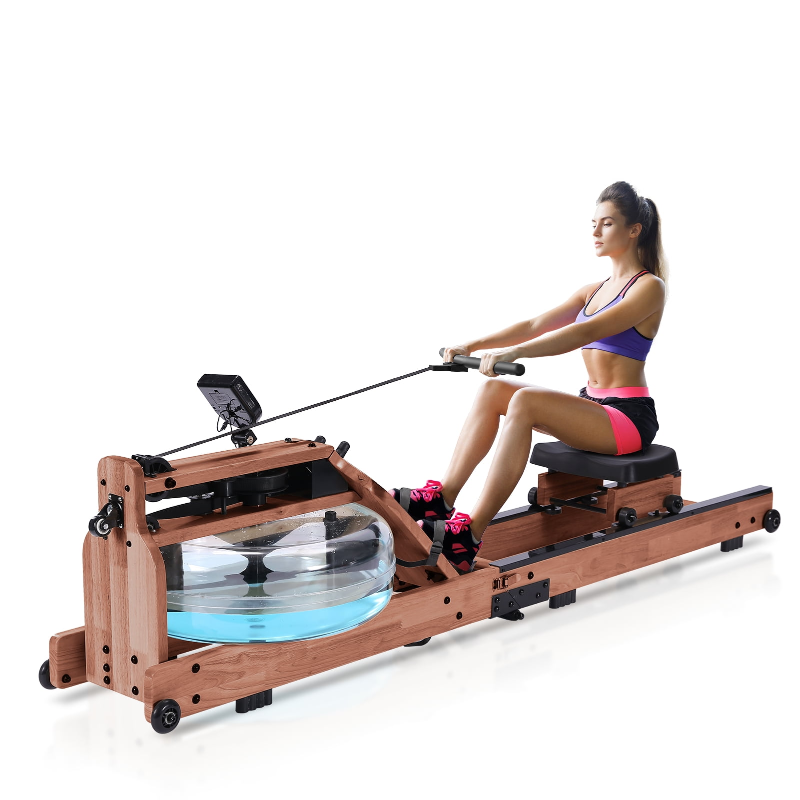 Wood Rower with Bluetooth Monitor,Indoor Cardio Training with Whole Body Exercise Included an Dust Cover and Phone Holder GYM ENERGY Foldable Water Rowing Machine for Home Gym Fitness 