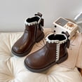 thumbnail image 2 of Girls Dressy Boots Faux Leather Classic Style Boots Easy Zipper Closure Non Slip Sole Cute Bowknot Decor Kids Casual Winter Boots, 2 of 8