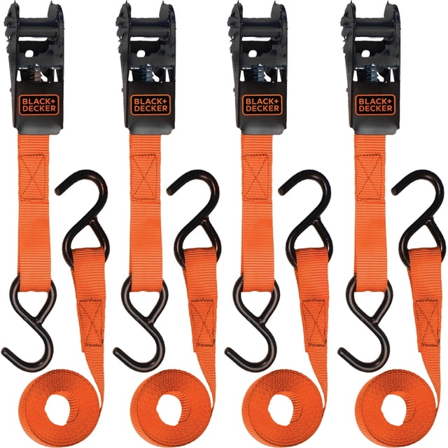 Correas de amarre con trinquete BLACK+DECKER BD1005 de 1 m x 3 m, paquete de 4