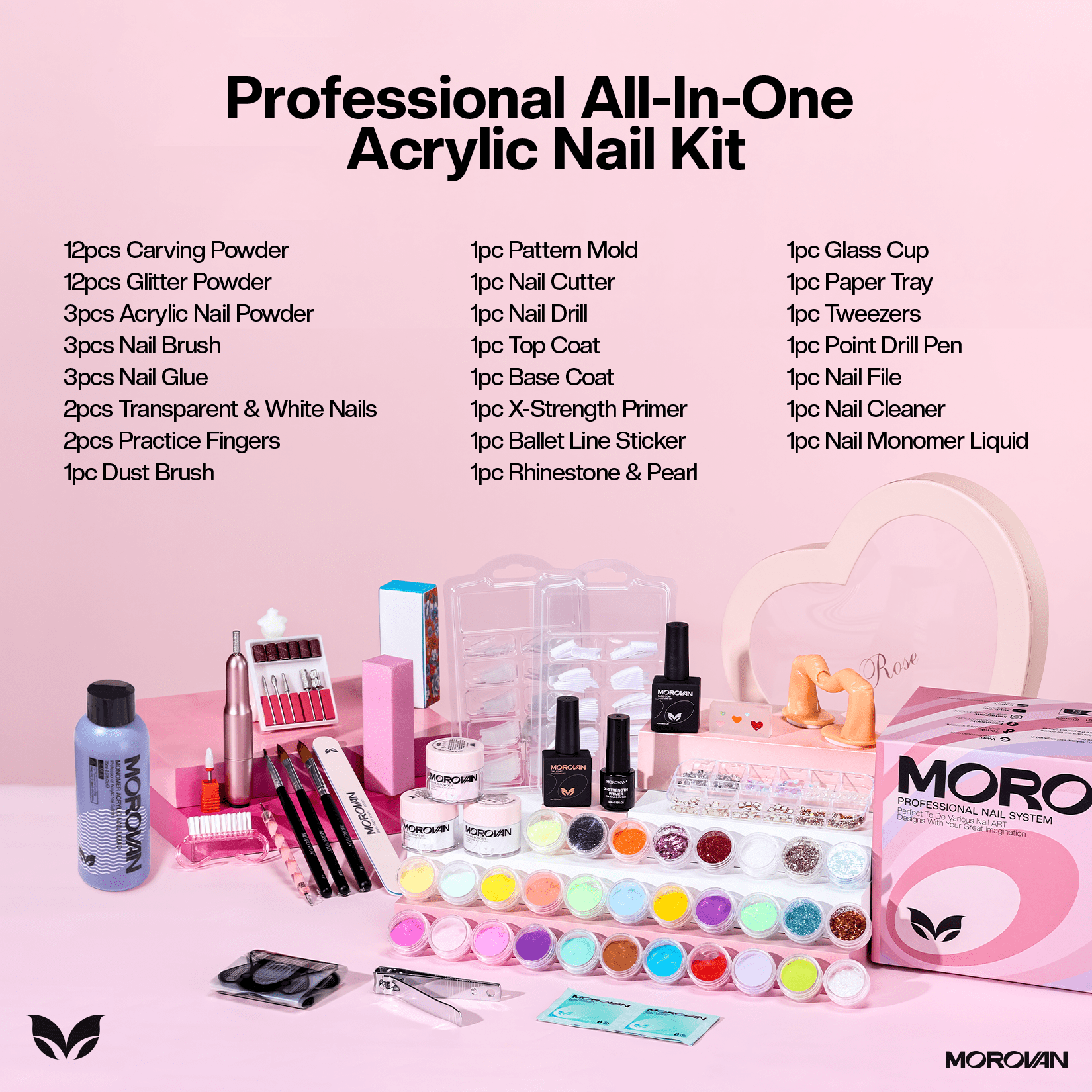 Morovan Acrylic Nail Kit with Drill - Glitter Acrylic Powder Monomer Liquid Set for Beginners,Gifts Set for Women