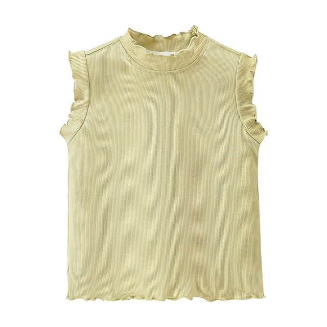 Timegard Toddler Girls Clothes Baby Ruffle Cute Cotton Tank Top Infant Solid Color Casual Fashion