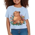 thumbnail image 3 of Uourmeti Capybara Short Sleeve Crop Top for Girls 7-8 Summer Casual Sports T-Shirt Flower Lightweight Loose Crewneck Pullover, 3 of 6