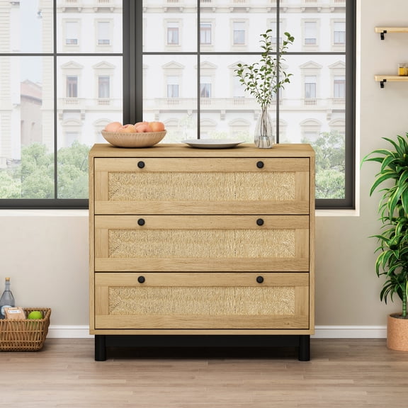 Rope Woven 3 Cabinet In Oak - Keep Your Home Clean And Organized Storage With Accent Elevate Decor