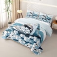 thumbnail image 3 of Feelyou Ink Ocean Shark Toilet Bed Spread Queen for Men Women, Environmental Sea Wildlife Queen Coverlet Set, Blue Grey, 3pcs, 3 of 7