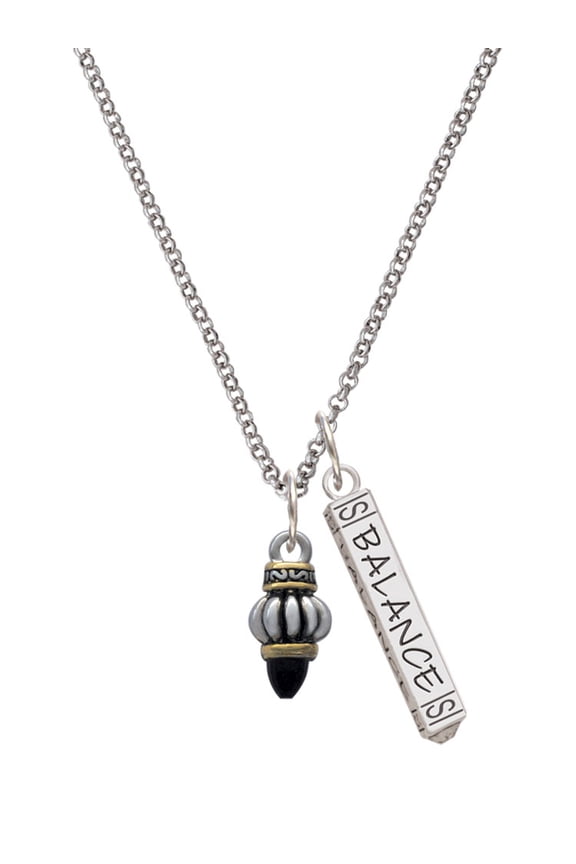 Two-tone Drop with Black Crystal Silvertone Balance Bar Charm Necklace, 23"