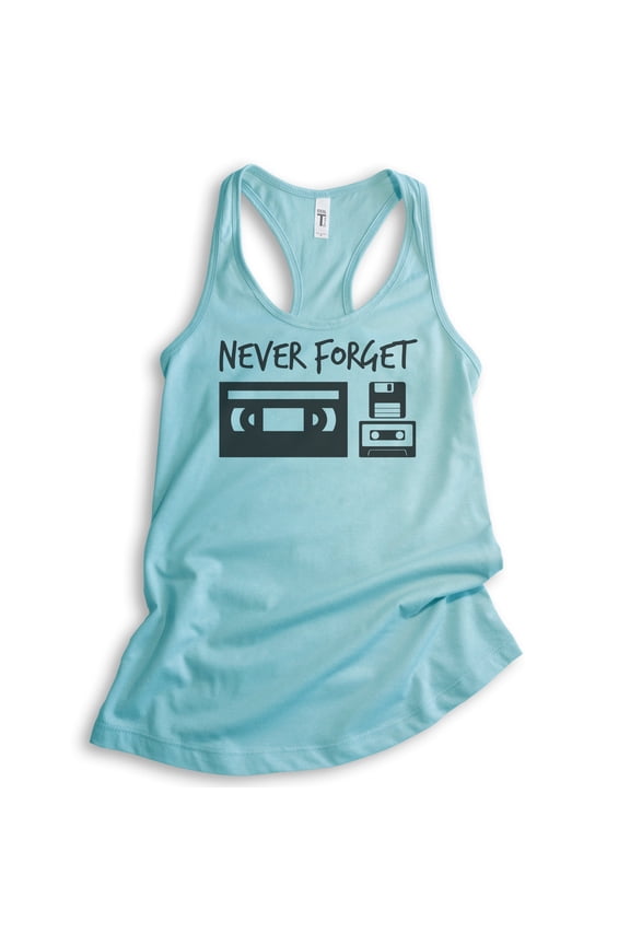 Never Forget 80s Technology Tank Top, Ladies Racerback Tank Top, 80s Nostalgia Tank, VHS Cassette Tape Tank, Cancun, Small