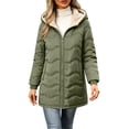 thumbnail image 2 of Womens Sherpa Lined Puffer Jacket Hooded Wave Quilted Full Zip Mid Length Padded with Poecets Warm Fall Winter Casual Outerwear, 2 of 8