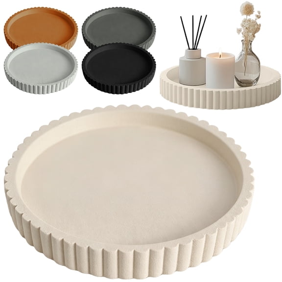 Aminojy Decorative Tray for Home Decor, Round Vanity Tray with Scalloped Edge and Raised Rim, Countertop Organizer for Candles, Perfume, Bathroom and Bedroom