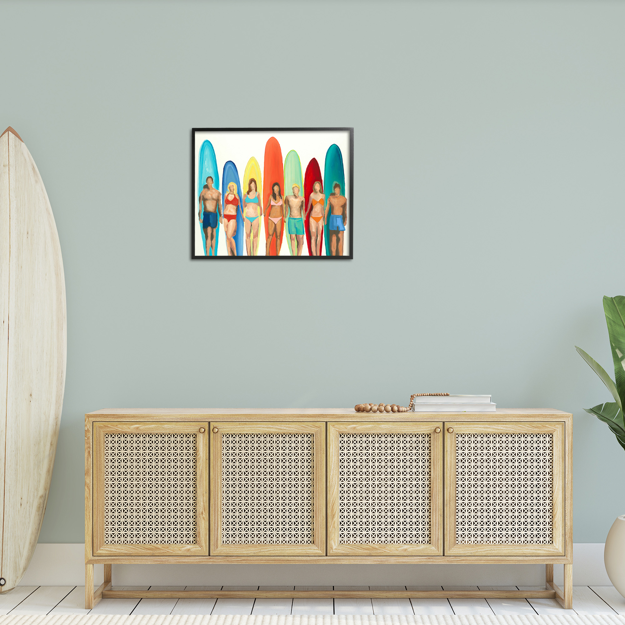 Stupell Industries Abstract Surfer Friends Sports Painting Black Framed Art Print Wall Art, 30 x 24
