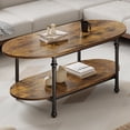 thumbnail image 2 of AKDSteel Oval Coffee Table, 47.2" Two-Tier Vintage Center Table For Living Room Or Office, Unique Rustic Mid-Century Design, 2 of 6