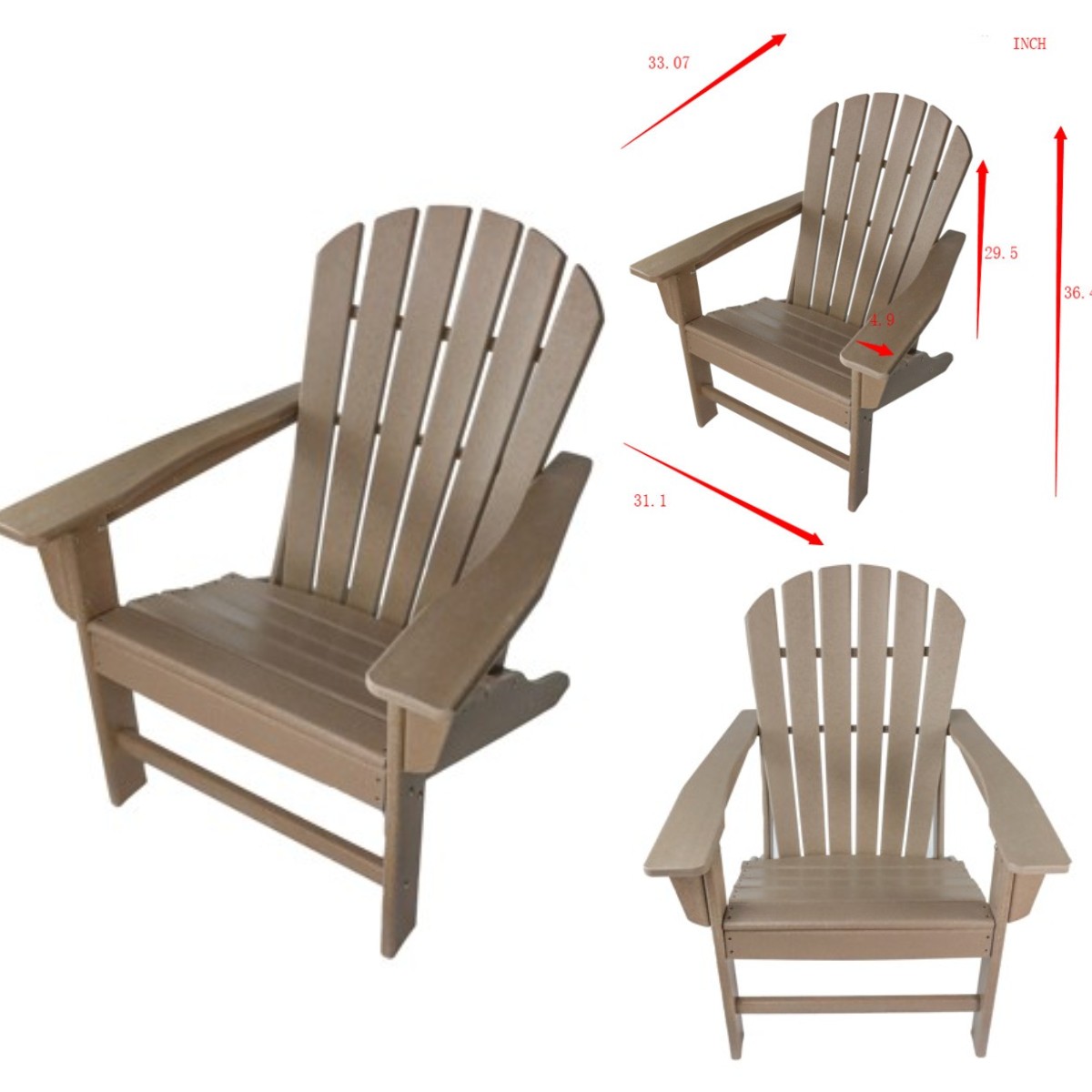 Folding Adirondack Chair Patio Chair Lawn Chair Outdoor 350 lbs Capacity Load Adirondack Chairs Weather Resistant for Patio Deck Garden 33.07*31.1*36.4" HDPE Resin Wood,Brown - image 4 of 8