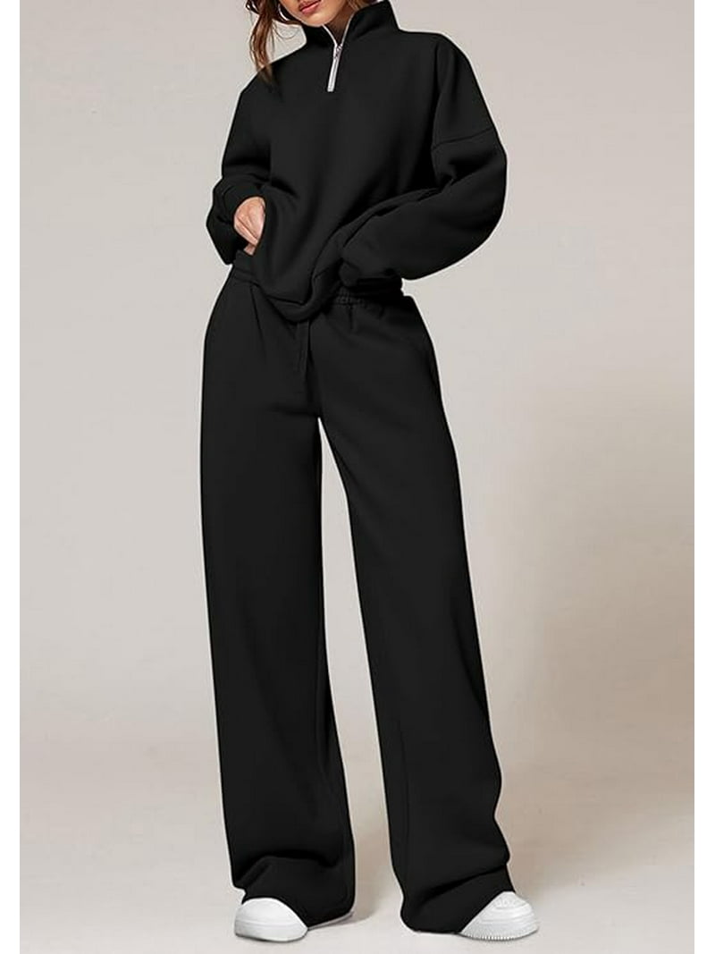 PRETTYGARDEN Womens Casual Two Piece Sets Fall Outfits Quarter Zip