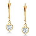 thumbnail image 3 of Gem Stone King 14K Yellow Gold White Moissanite Drop Dangle Leverback Earrings for Women (0.84 Cttw, Heart Shape 5MM), 3 of 5