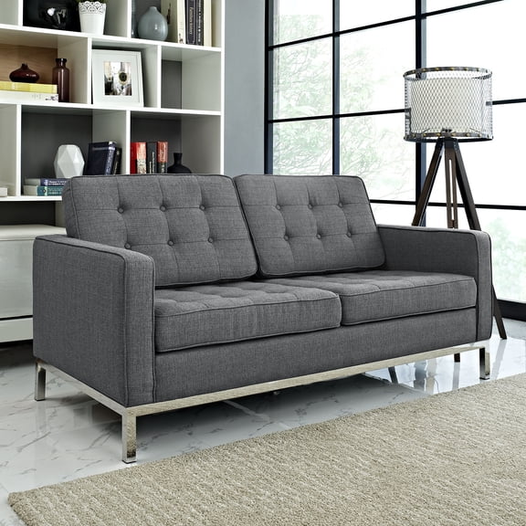 Modway Loft Upholstered Fabric Loveseat in Gray
