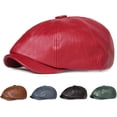 thumbnail image 2 of CoCopeaunts Newsboy Hats for Men Spring Autumn PU Leather Hat Female Artist Painter Beret Hat Lady Solid Octagonal Newsboy Cap, 2 of 7