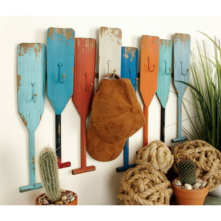 

DecMode Coastal Multi Colored Metal Oar Shaped Paddle Wall Hook 26 W x 20 H