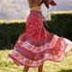 thumbnail image 2 of Falda midi roja TEELYNN para mujer, ropa de playa, cintura con cordón, falda acampanada, falda de verano con estampado floral, faldas largas estilo bohemio gitano, 2 of 4