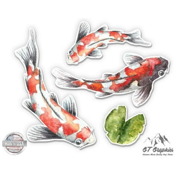 Koi Pond Fish Pretty Set - 4" Vinyl Sticker - For Car Laptop I-Pad Phone Helmet Hard Hat - Waterproof Decal