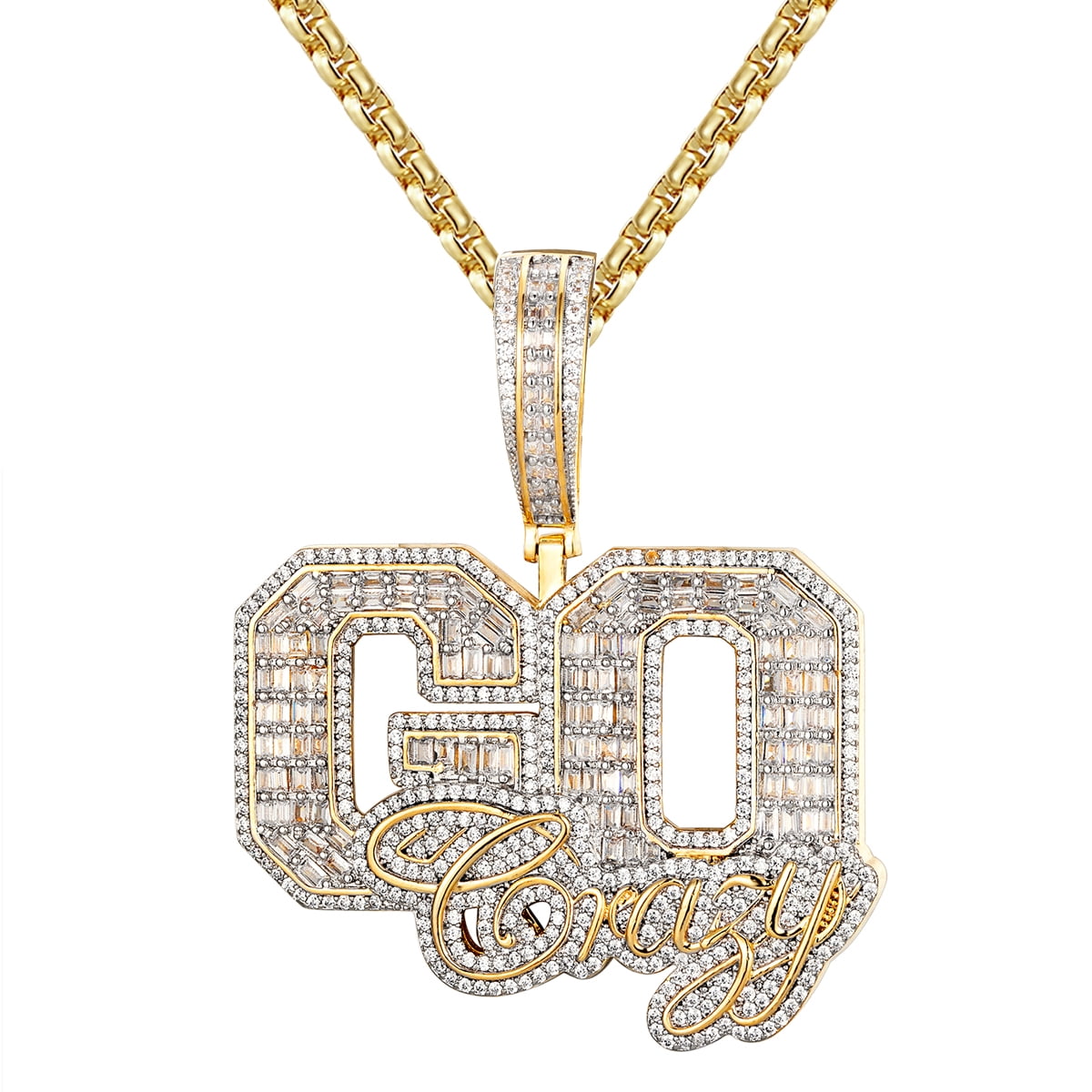 Go Crazy Emerald Cut Sterling Silver Men's Custom Icy Micro Pave Rapper Style Hip Hop Jewelry Pendant, Size: 2.4, Grey Type