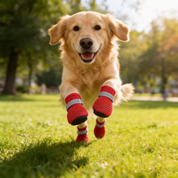 Dog Boots For Hot Pavement Summer Breathable Soft Mesh Paw Protectors Puppy Small Medium Large Shoes With Adjustable Safe Reflective Strap And Rugged Anti-Slip Sole Hiking Running Pet Accessories