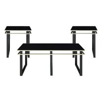 Zamie 3pc Coffee and End Table Set- Black Glass Top- Gold Accents