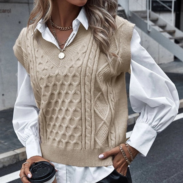 EGNMCR Chandails pour Femmes Mode Femmes Décontracté Col en V Ajouré Diamant Gilet Tricoté Gilet Chandail