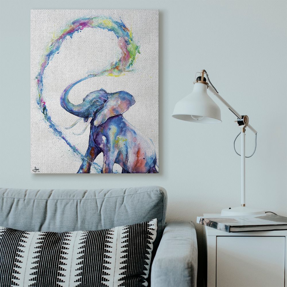 Stupell Industries Colorful Large Abstract Elephant Animal Watercolor Painting Canvas Wall Art by Marc Allante