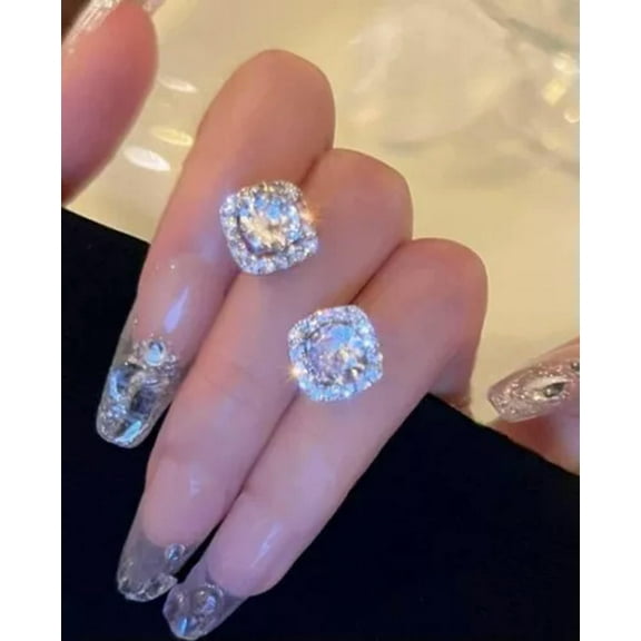 HOOUN Zirconia Cz Earrings 3Ct Round Cut Cubic Lab Created Diamond Stud Post Pierced