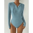 thumbnail image 2 of Ribbed Drawstring Hooded Bodysuit Long Sleeve Tight Fit Bodysuit Spring Fall Women's, 2 of 9