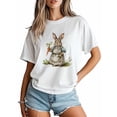 thumbnail image 3 of Women's T-Shirt Easter Rabbit Carrot Vintage Short Sleeve Casual Tee Classic Crew Neck T Shirt for Women White, XL, 3 of 7