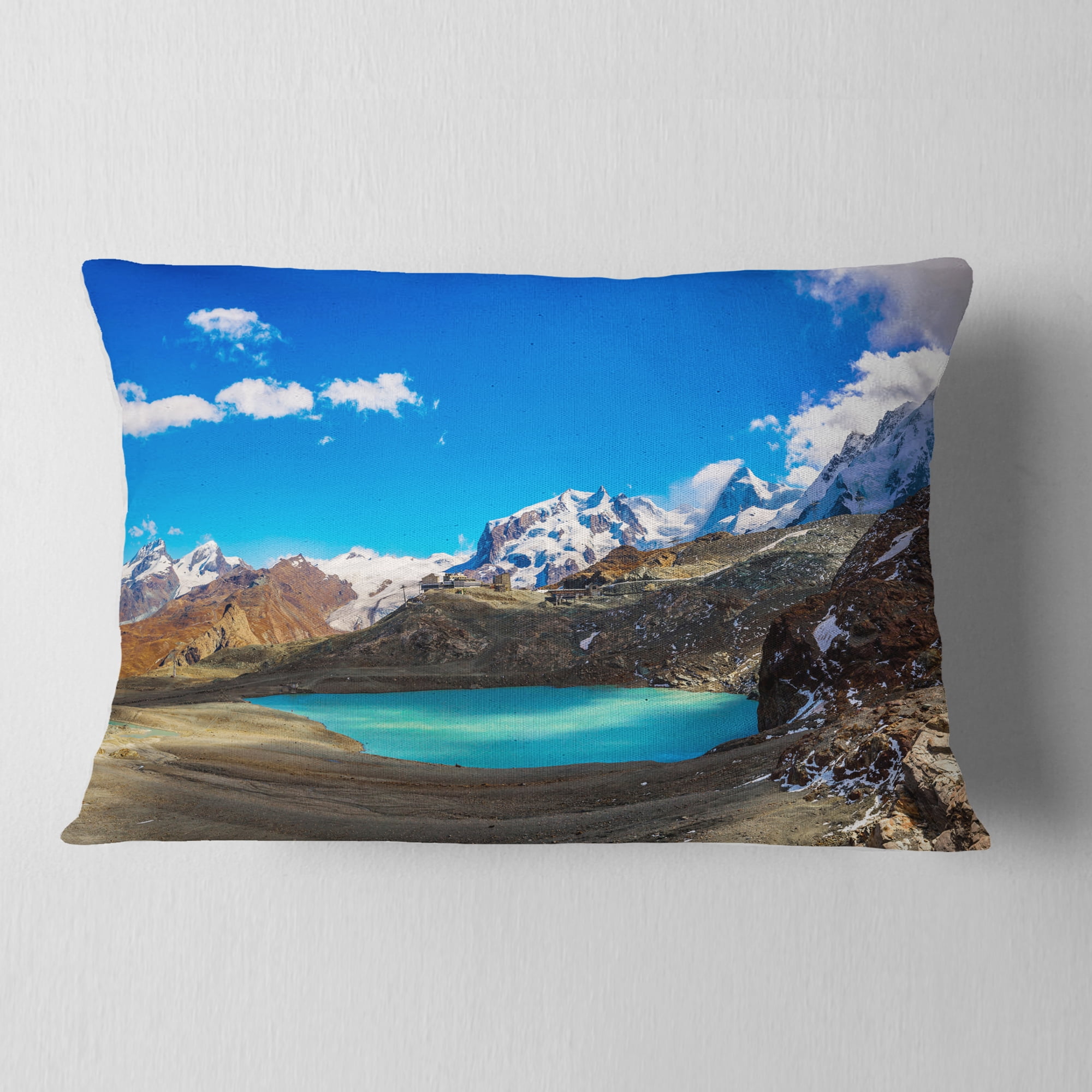Designart Alps Mountain Fountain - Photography Throw Pillow - 12x20