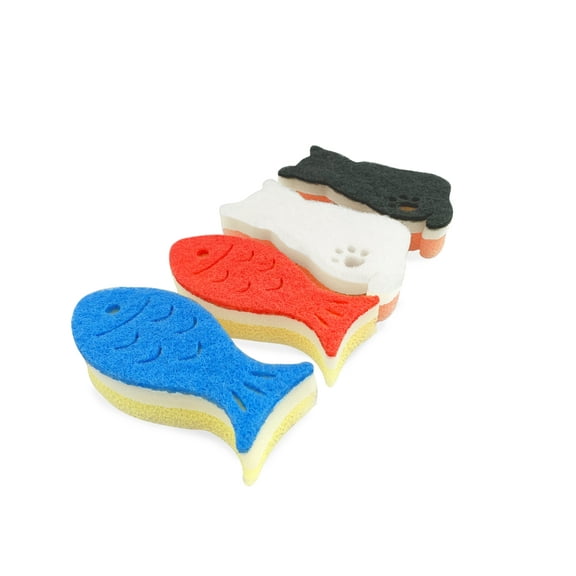 McDILS Non-Scratch Scrub Sponges Cat and Fish Sponges 4 Pack