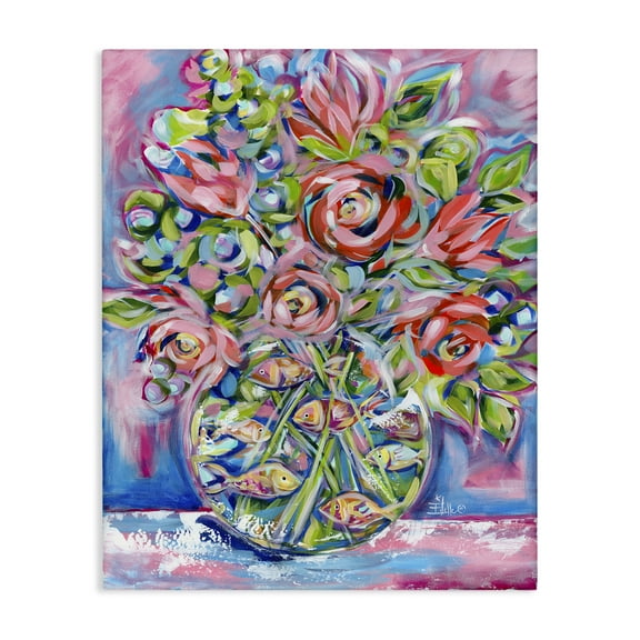 Stupell Industries Roses & Goldfish Vase Botanical & Floral Painting Gallery Wrapped Canvas Art Print Wall Art, 16 x 20