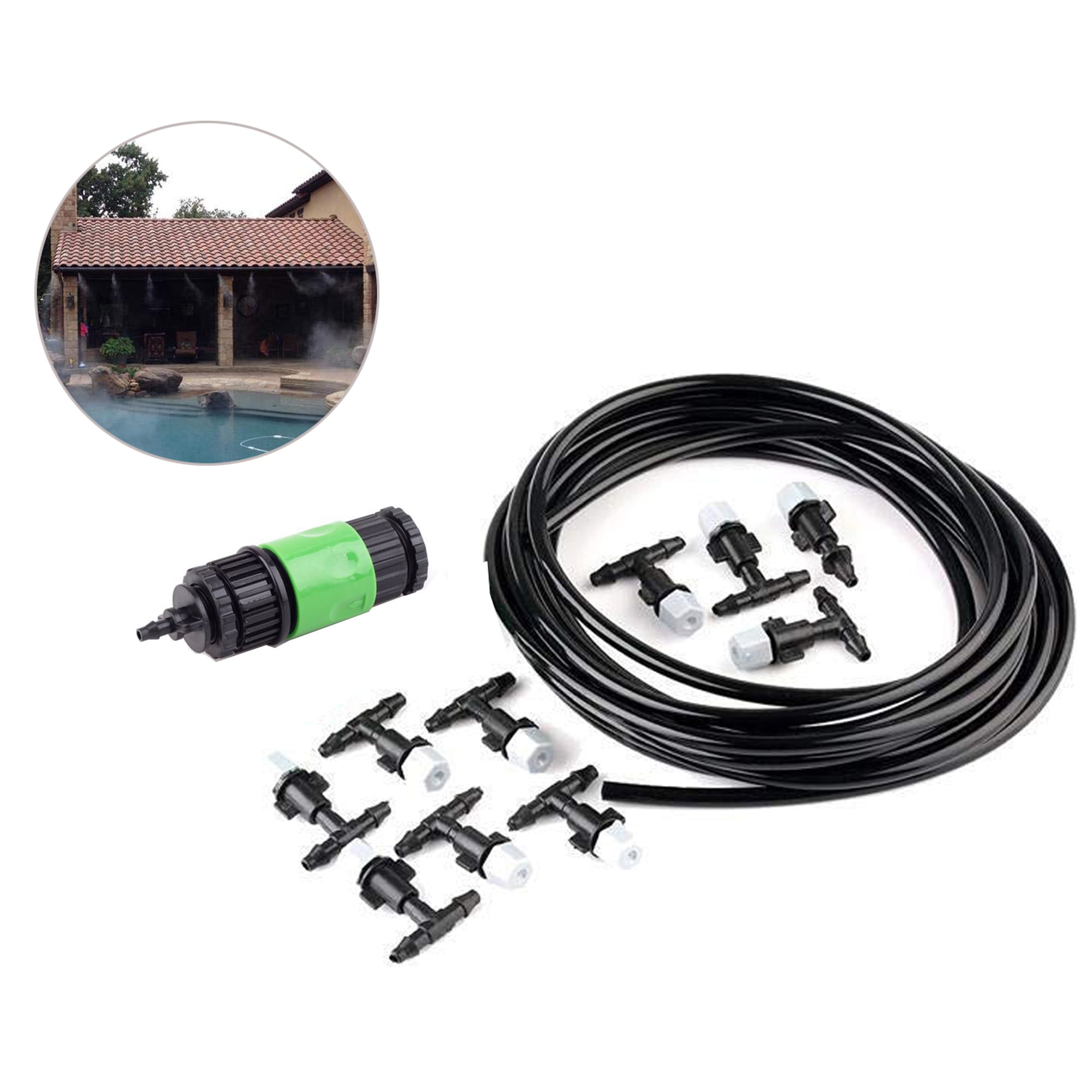 10M/33' Outdoor Garden Patio Cooling Mist Kit 10 Plastic Mist Nozzles