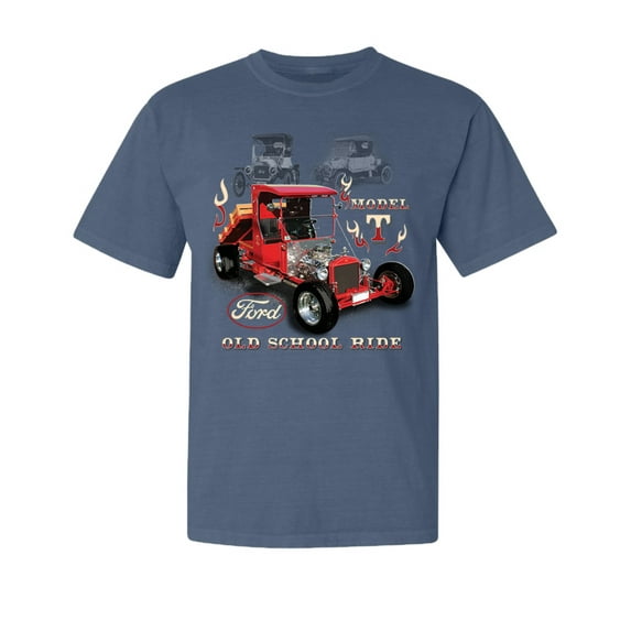Wild Bobby, Ford Model T Roadster 1923 Old School Ride Classic Vintage, Cars and Trucks, Garment-Dyed Washed Look Short Sleeve Tees, Navy, Large