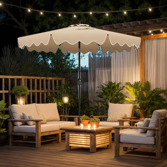 Yardi Yarda 9 Feet Patio Umbrella with Crank Handle and Push Button Tilt, Outdoor Shade, Brown