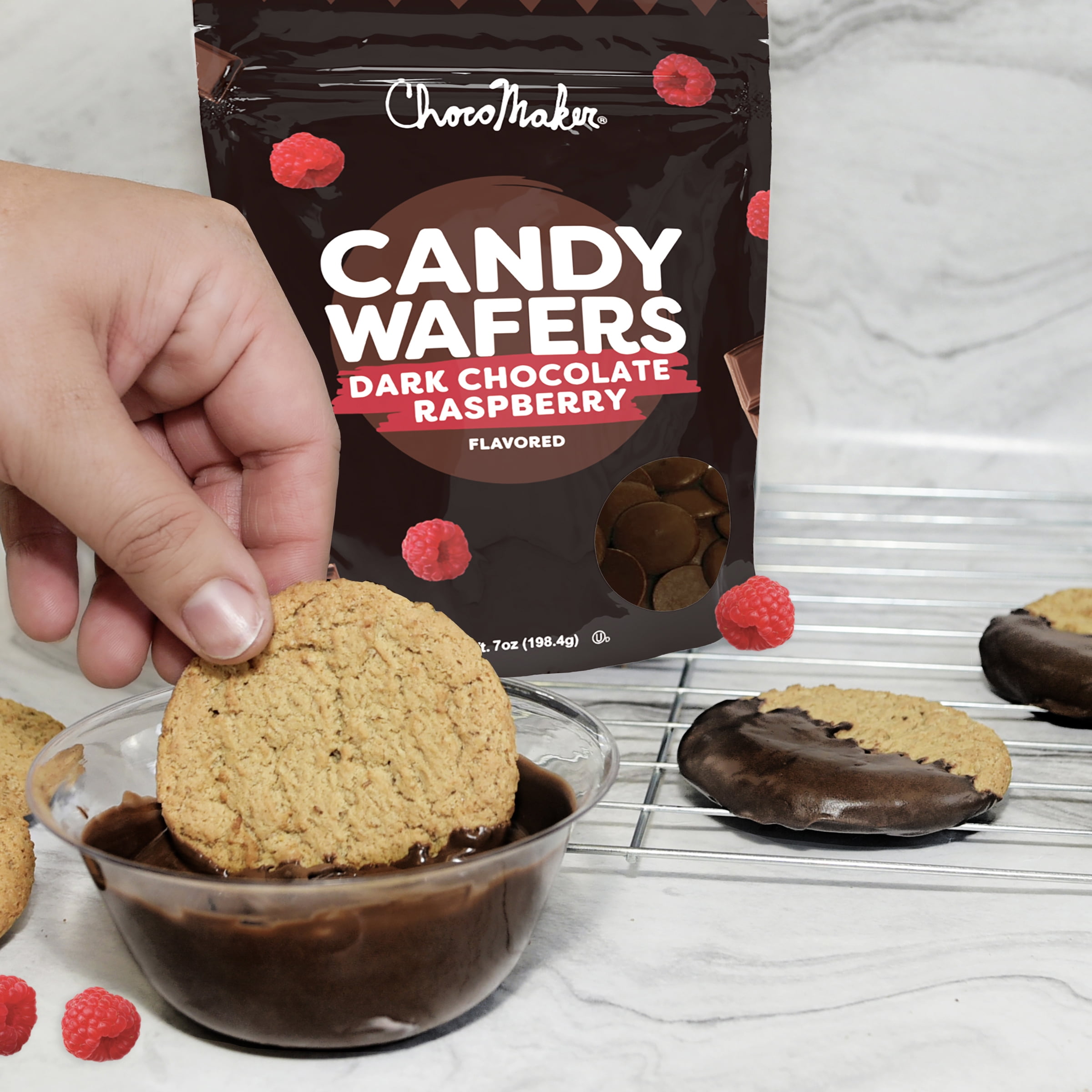 ChocoMaker Dark Chocolate Raspberry Flavored Candy Wafers 7oz
